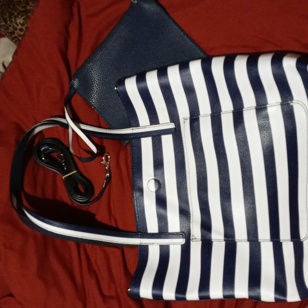Blue and white striped purse